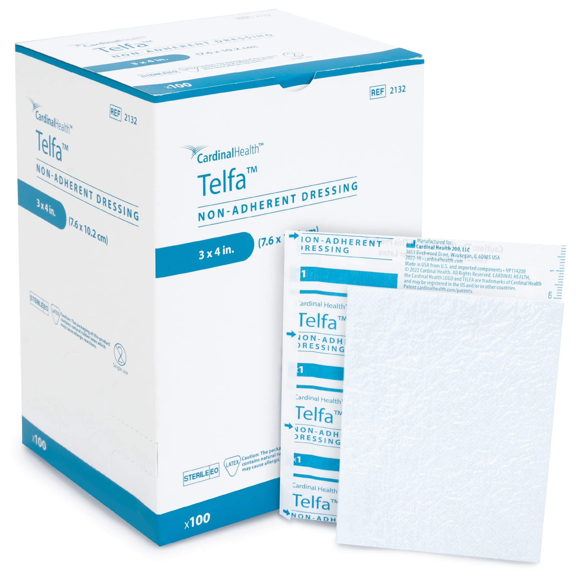 Telfa Ouchless Non‑Adherent Dressings, 3” x 4” – Sterile Non‑Stick Absorbent Cotton Pad with Perforated Film, Primary Dressing for Lightly Draining Wounds, Easy‑Dispense Carton, 2132 (Box of 100)