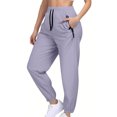 thumbnail image 4 of Wyobmus Womens and Men Quick Dry Sweatpants Lightweight Breathable Elastic Drawstring Waist Sports Joggers With Zipper Pocket Solid Color Workout Pants for Running Fishing Purple, 4 of 9