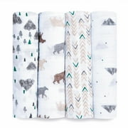 Aden + Anais Essentials 100% Muslin Cotton Swaddle Blanket, Male, 4 Pack, Bears Necessities