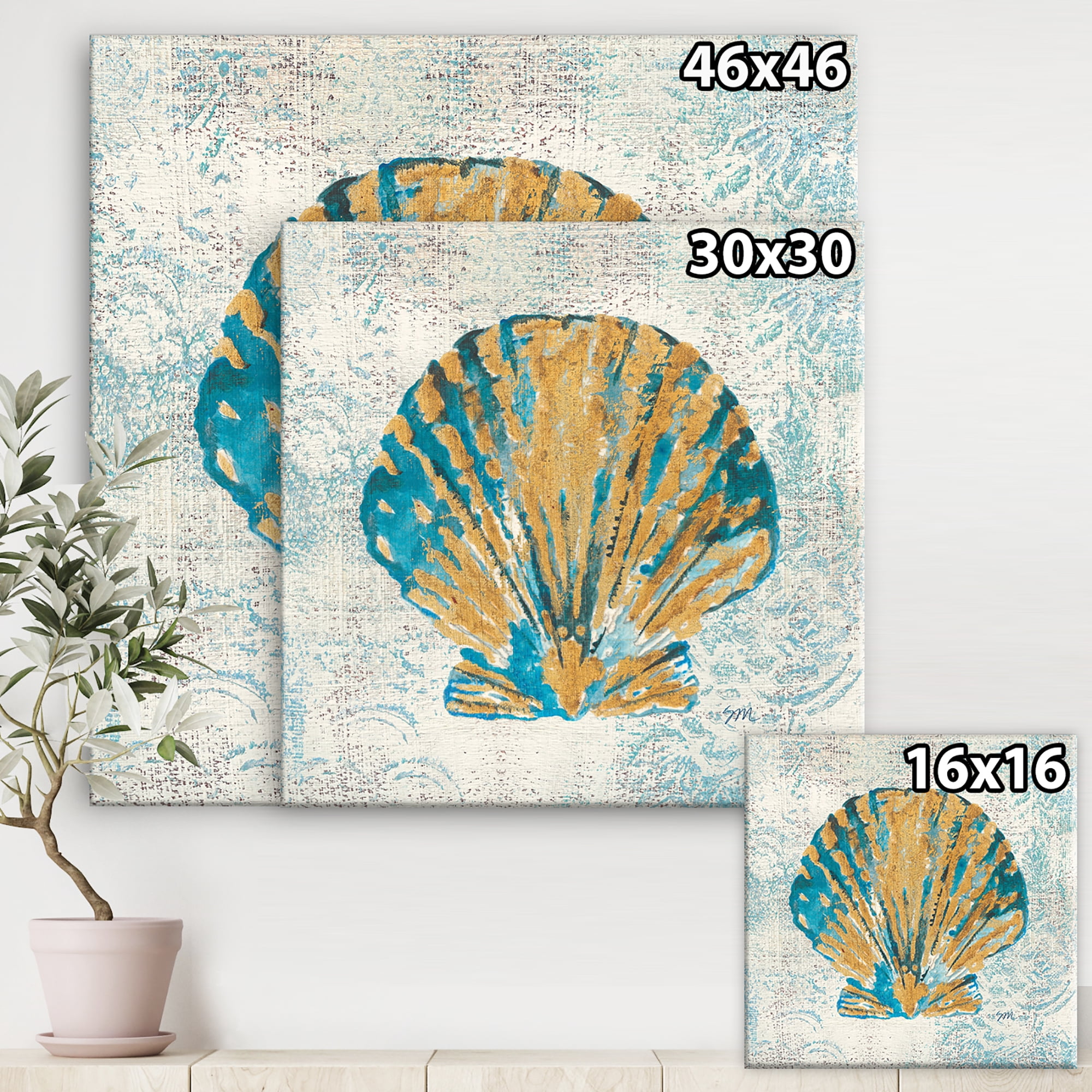Designart 'Coastal Pastel seashells I' Vintage Nautical gallery-wrapped Canvas