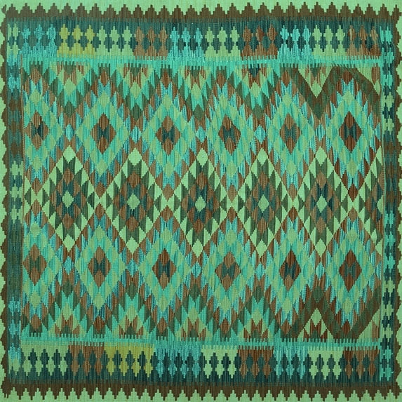 Ahgly Company Indoor Square Southwestern Turquoise Blue Country Area Rugs, 3' Square