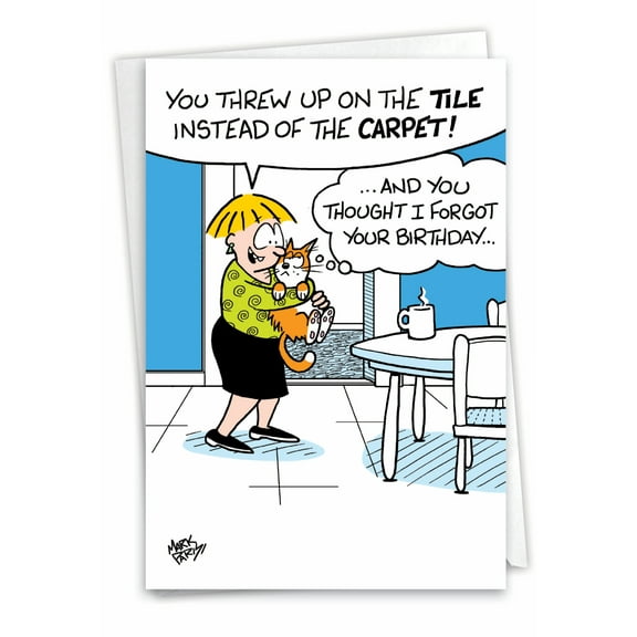 1 Funny Belated Birthday Card with Envelope - Cat Present Belated C9303BEG