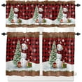 thumbnail image 2 of Winter Snowman Kitchen Window Valance and Tier Set Snowy Christmas Tree 3 Piece Rod Pocket Valances Short Curtain, Snowflake on Black Red Check Windows Treatment Curtains for Bedroom/Cafe/Bathroom, 2 of 5