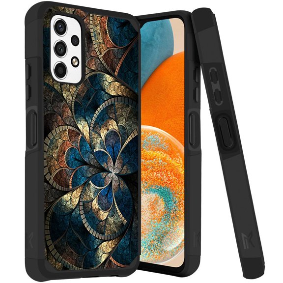ANJ  Rugged Dual Layered Shockproof Slim Hybrid Case   Tempered Glass Cover Compatible with Samsung Galaxy A23 5G - Abstract Tiles