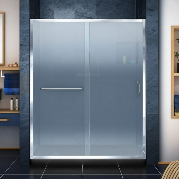 DreamLine Infinity-Z 34 in. D x 60 in. W x 74 3/4 in. H Frosted Sliding Shower Door in Chrome and Left Drain Black Base