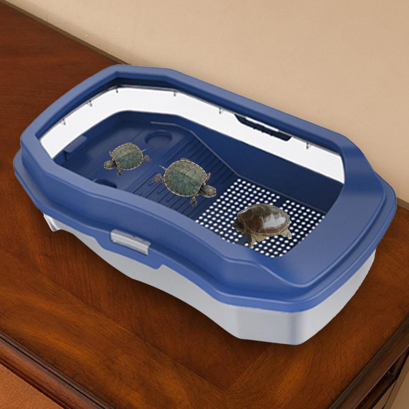 Tooyful Turtle Aquarium Turtle Tank Large Space with Platform Easy to Change Water Reptile Tank Turtle Habitat for Frog Tortoise Turtle Blue