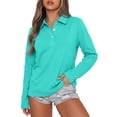 thumbnail image 4 of Long Sleeve Polo Shirts for Women Button Collared Golf Tops Solid Color Breathable Tees, M, 4 of 5