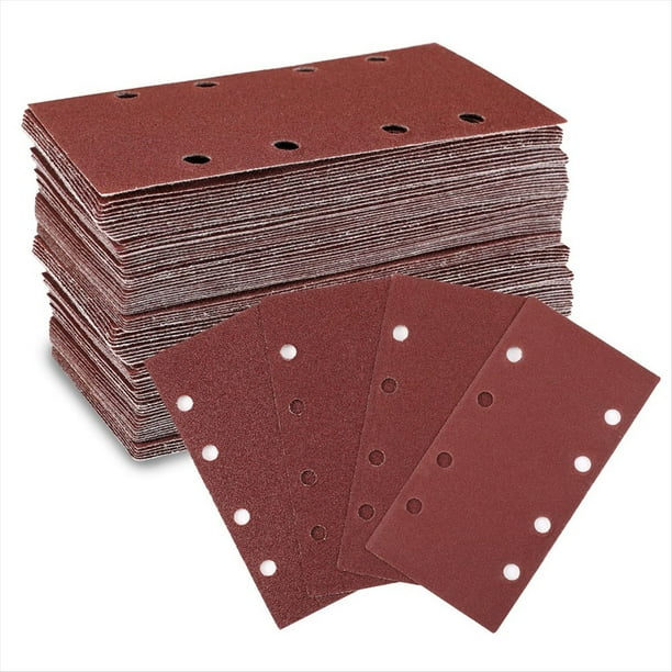 Juego de Hojas de Lijado, 100 Piezas, Papel de Lija Adhesivo de Nailon, Grano 40/60/80/120, 8 Agujeros, Accesorios para Lijadora Múltiple, Lijadora Orbital