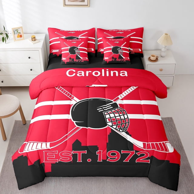 YST 7 Piece Bed in a Bag Full Size Comforter Set Ice Hockey Bedding Set,Hockey Reversible Design Bed Set,Winter Sports Soft Microfiber Comforter with Sheet Set,All Season,Carolina