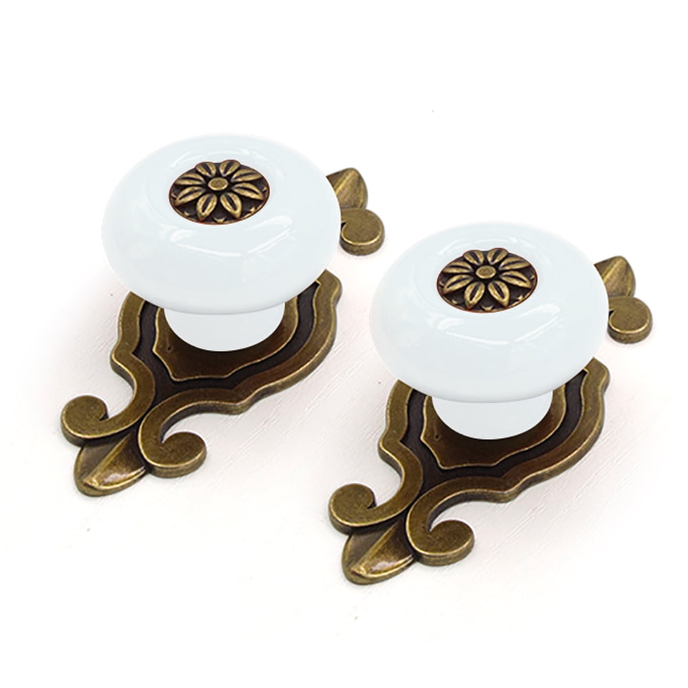 2x Pink Ceramic Drawer Pull Knob Melon/Flower Shape 