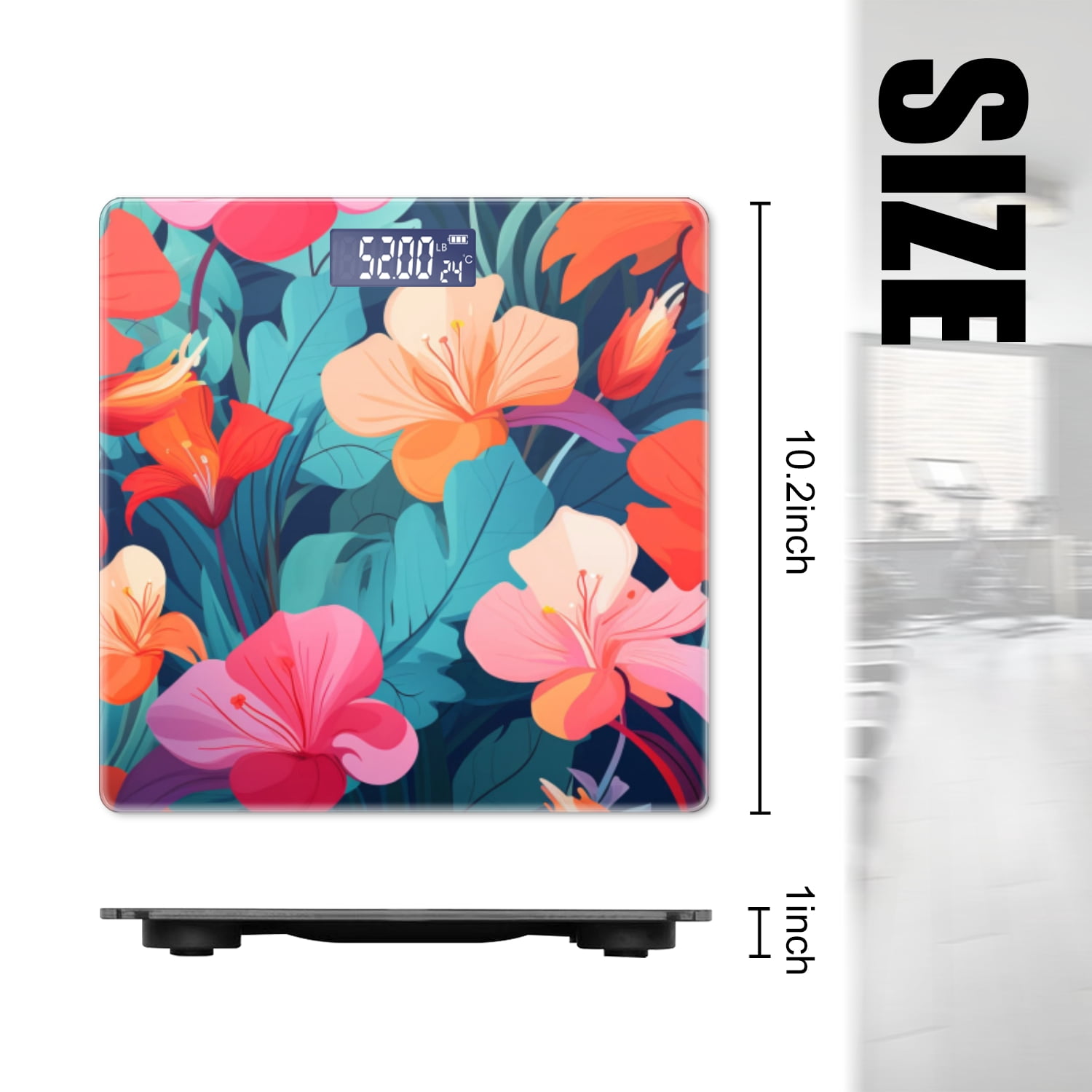 High Precision Body Weight Scale Smart Bathroom Scales with Large LCD Display(400lbs),Decorative for Bedroom-Bright Orange And Pink Petals Against Electric Blue Background