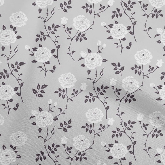 oneOone Cotton Cambric Gray Fabric Floral Sewing Craft Projects Fabric Prints By Yard 56 Inch Wide