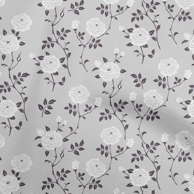 oneOone Cotton Poplin Gray Fabric Floral Craft Projects Decor Fabric Printed By The Yard 56 Inch Wide