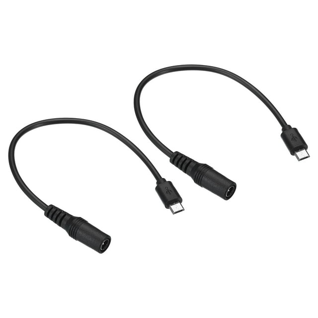 Unique Bargains 7.9' Micro USB to DC Extension Cable Male to Female Extension Power Cords for Fans LED Strips Black 2 Pack