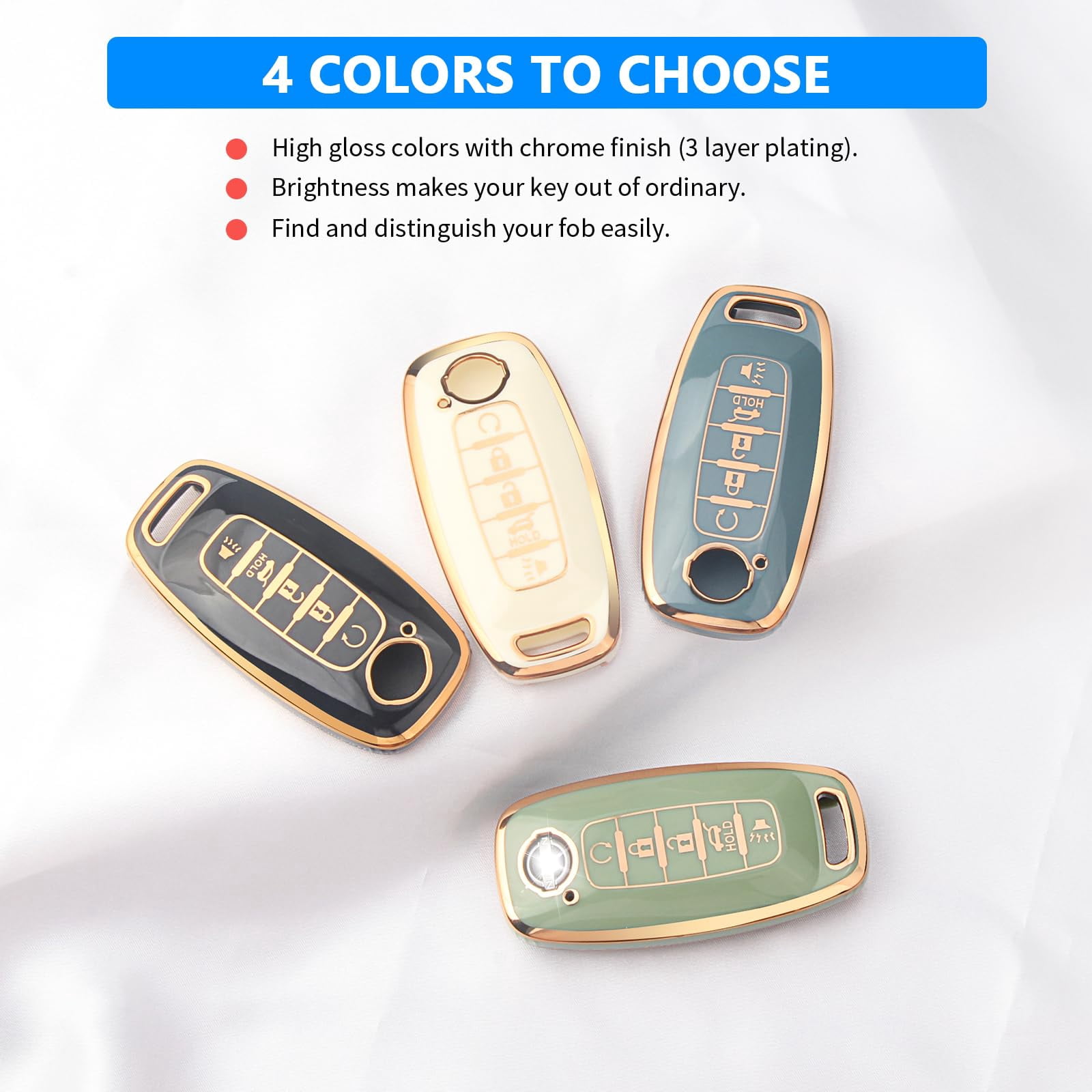 Key Fob Cover for Nissan,Car Key Fob Protector 5 Buttons Key Case Protection Compatible with 2023 2024 Pathfinder Rogue Metal Keychain Remote Key Accessories Protector