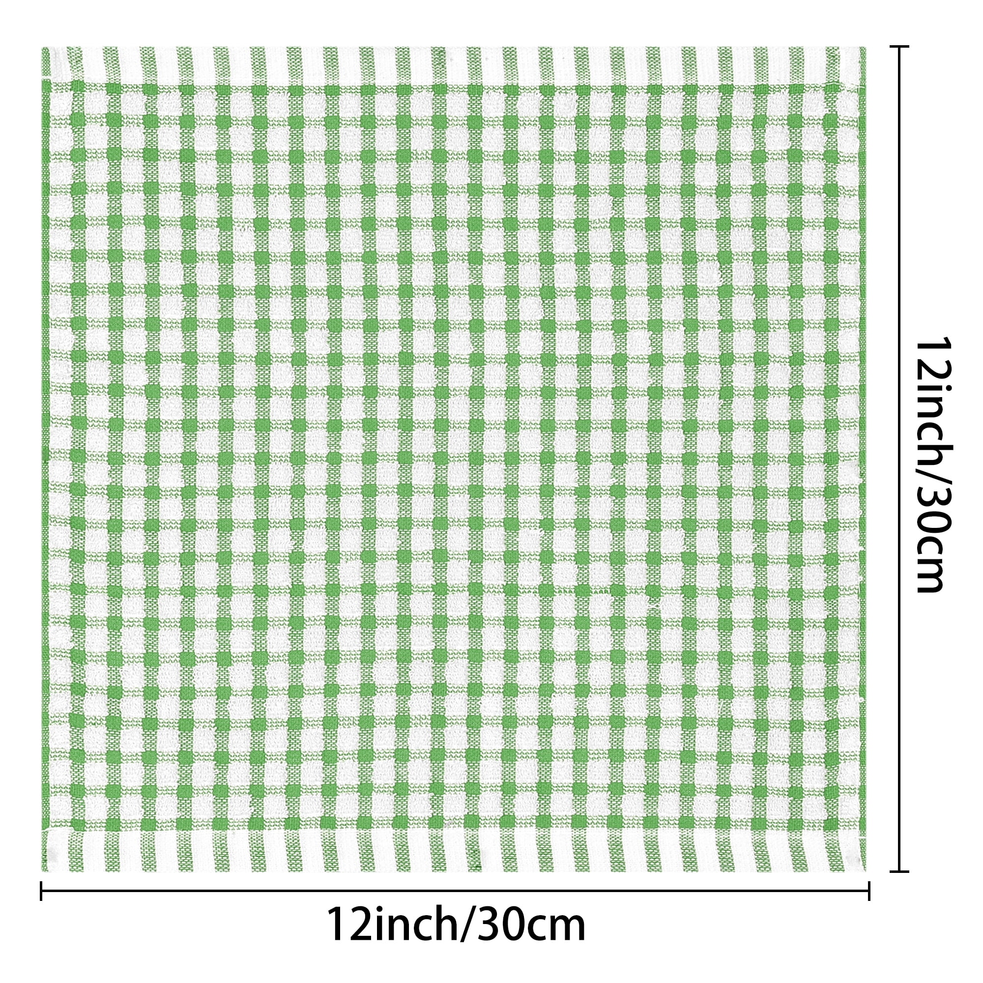 REGALWOVEN 100% Cotton Kitchen Dish Towels, 12 Pack Checked Dishcloths Set for Drying Dishes Green 12" x 12"