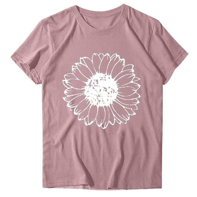 XMMSWDLA T-Shirts pour Femmes Coupe Ample Col Rond Manches Courtes Hauts Été Blouse Décontractée 2025 Tee Basique Rose Chemises pour Enseignants
