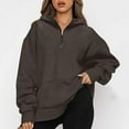 thumbnail image 2 of Womens Baggy Hoodies Quarter Zip High Neck Sweatshirts with Pocket Long Sleeve Cozy Plain Pullover Sweater Tops (XX-Large, Brown), 2 of 6