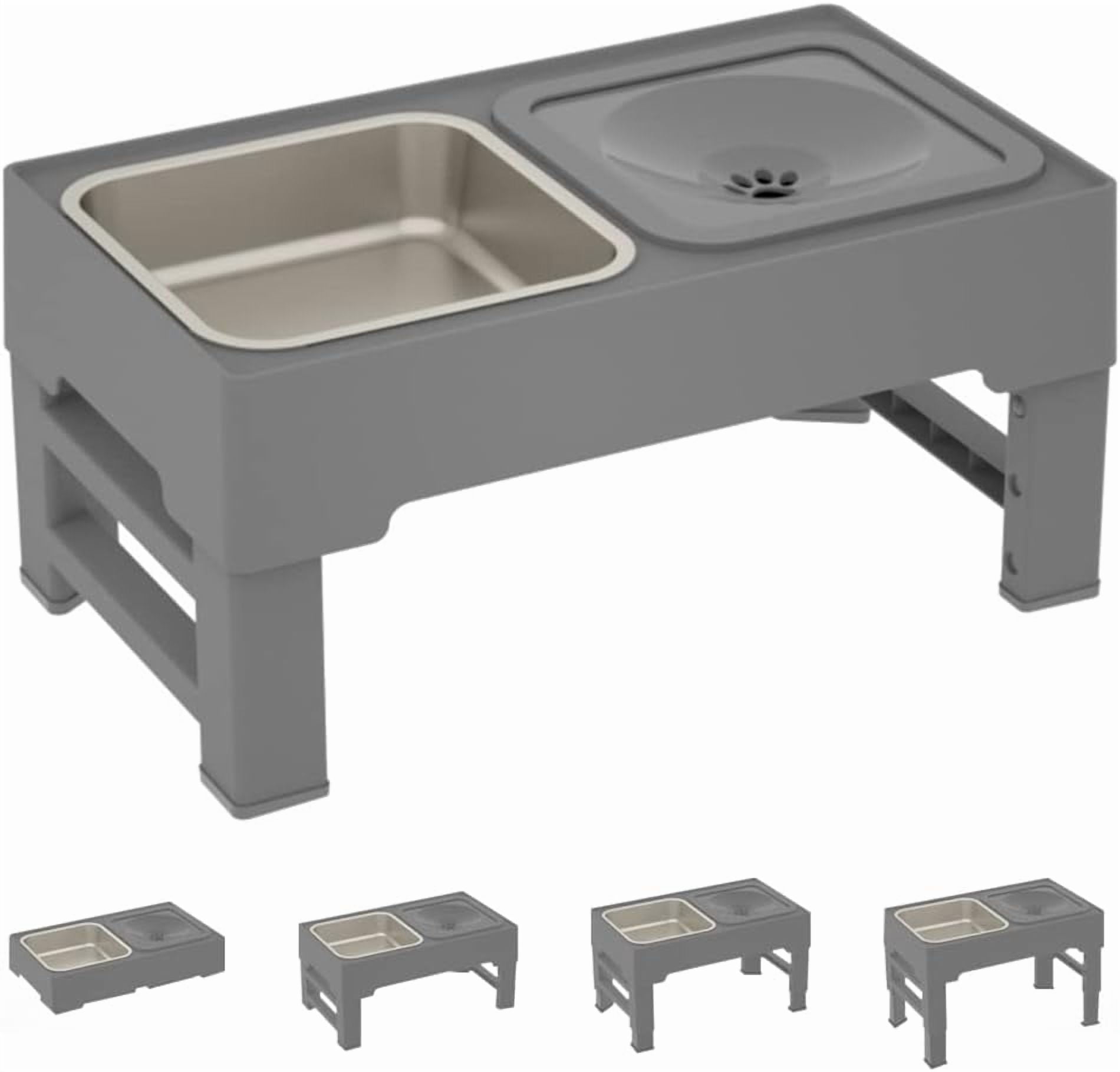 Elevated Dog Bowls for Large Dogs, Adjustable 4 Heights Raised Dog Bowl Stand with 2 Stainless Steel Dog Food Bowls, Anti Slip No Spill Dog Water Bowl for Small Medium Large Dogs & Pets, Black