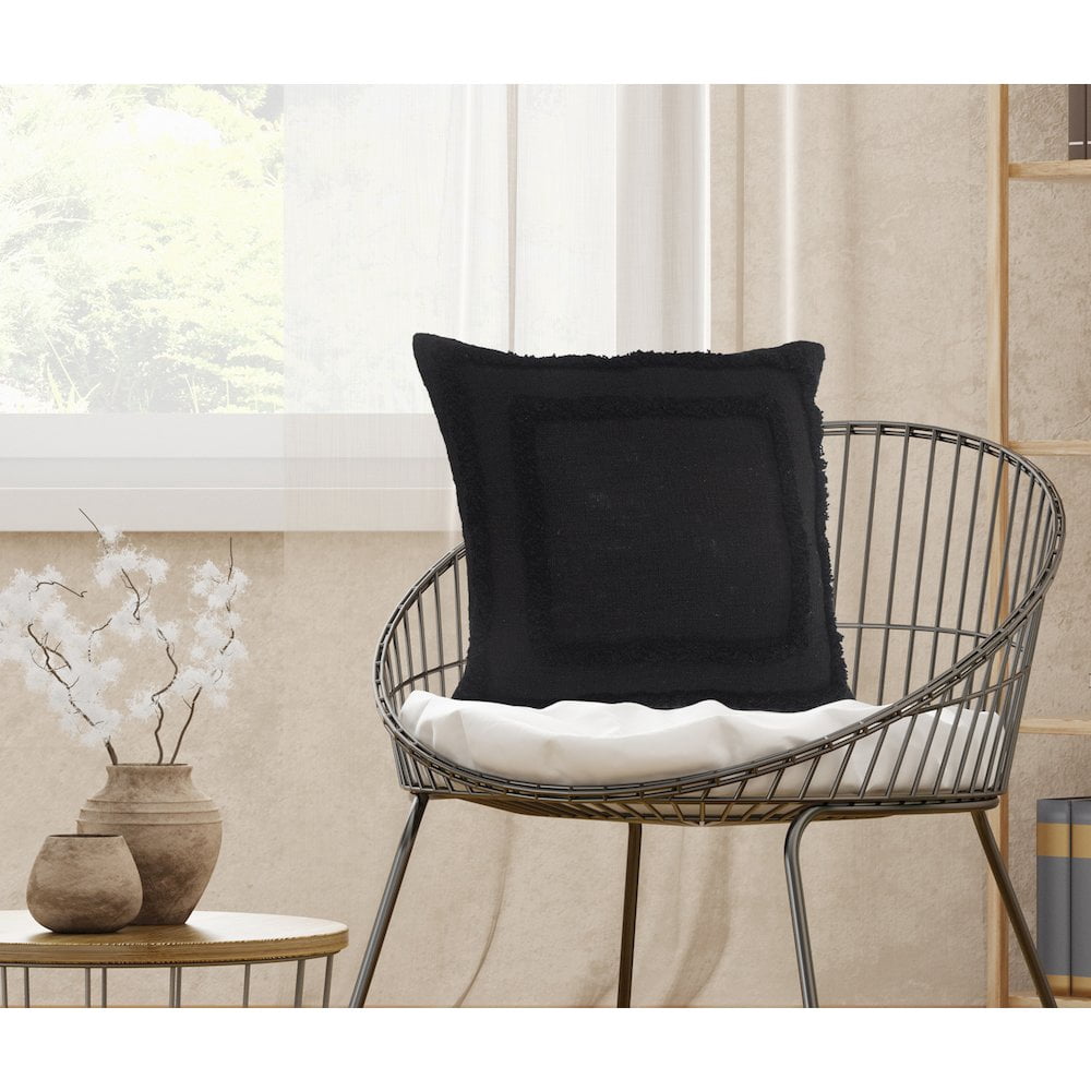 LR Home Modern Tufted Solid Black Throw Pillow