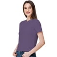 thumbnail image 3 of eloria Women's Lycra Round Neck Slim Fitted Basic Tee Tops Short Sleeve T-Shirt, Color : Violet, 3 of 6