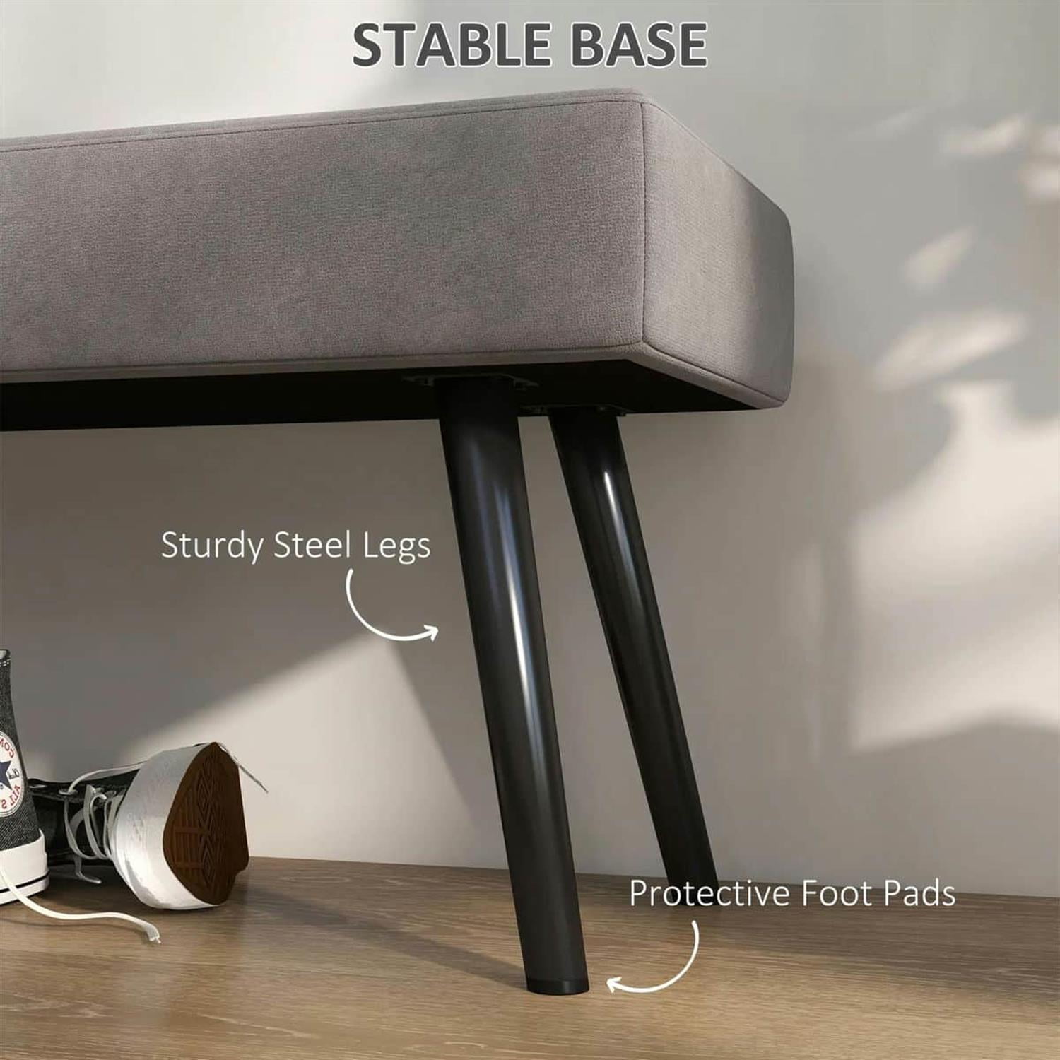 Demi Bonn 39" Upholstered Bench, Modern End of Bed Bench with Steel Legs for Living Room and Bedroom Seating, Gray