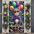 thumbnail image 7 of Colorful Balloons Mardi Gras Banner Golden Beads  Masquerade Display Purple Bowtie Ornate Mask Carnival Backdrop for Carnival Party Masquerade Event Feline Themed Celebration, 7 of 7