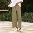thumbnail image 5 of CIENVNSTG Linen Pants Women Wide Leg Elastic High Waist Cropped Trousers Summer Fashion Business Casual Work Pant with Pockets Earthy Yellow 2XL, 5 of 7