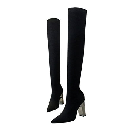 

Harsuny Women Party Sock Style Over The Knee Boots Stretchy Chunky Heel Comfortable Block Thigh High Boot Black 8.5