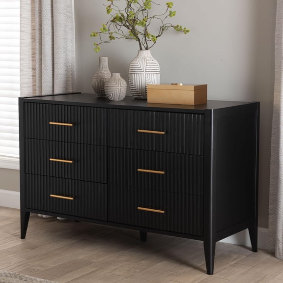 Baxton Studio Primrose Mid-Century Dresser, 6-Drawer, Black