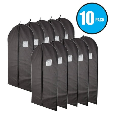 Plixio Black Garment Bags for Storage of Suits or Dresses—Clothing Storage Bag with Zipper & Transparent Window (10 Pack of 40 Inch