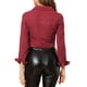 thumbnail image 3 of Chaquetas de mezclilla recortadas para mujeres INSPIRE CHIC con bolsillo en el pecho, con ribete de cuadros, chaqueta de mezclilla abotonada 2XL color rojo vino, 3 of 7