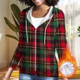 thumbnail image 3 of CaComMARK PI Women's Fleece Lined Zip Up Hoodie Long Sleeve Jacket Lightweight Plaid Print Tops with Pockets Red-A, 3 of 7