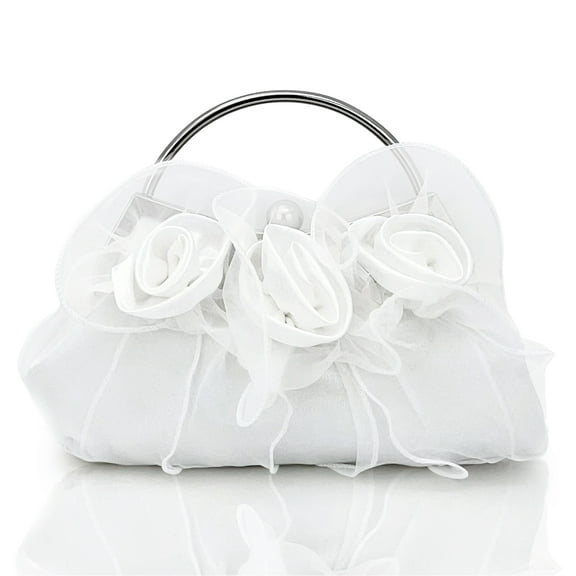 Satin Flower Evening Handbags Vintage Wedding Clutch Purse Women's Chain Bag For Prom Dinner