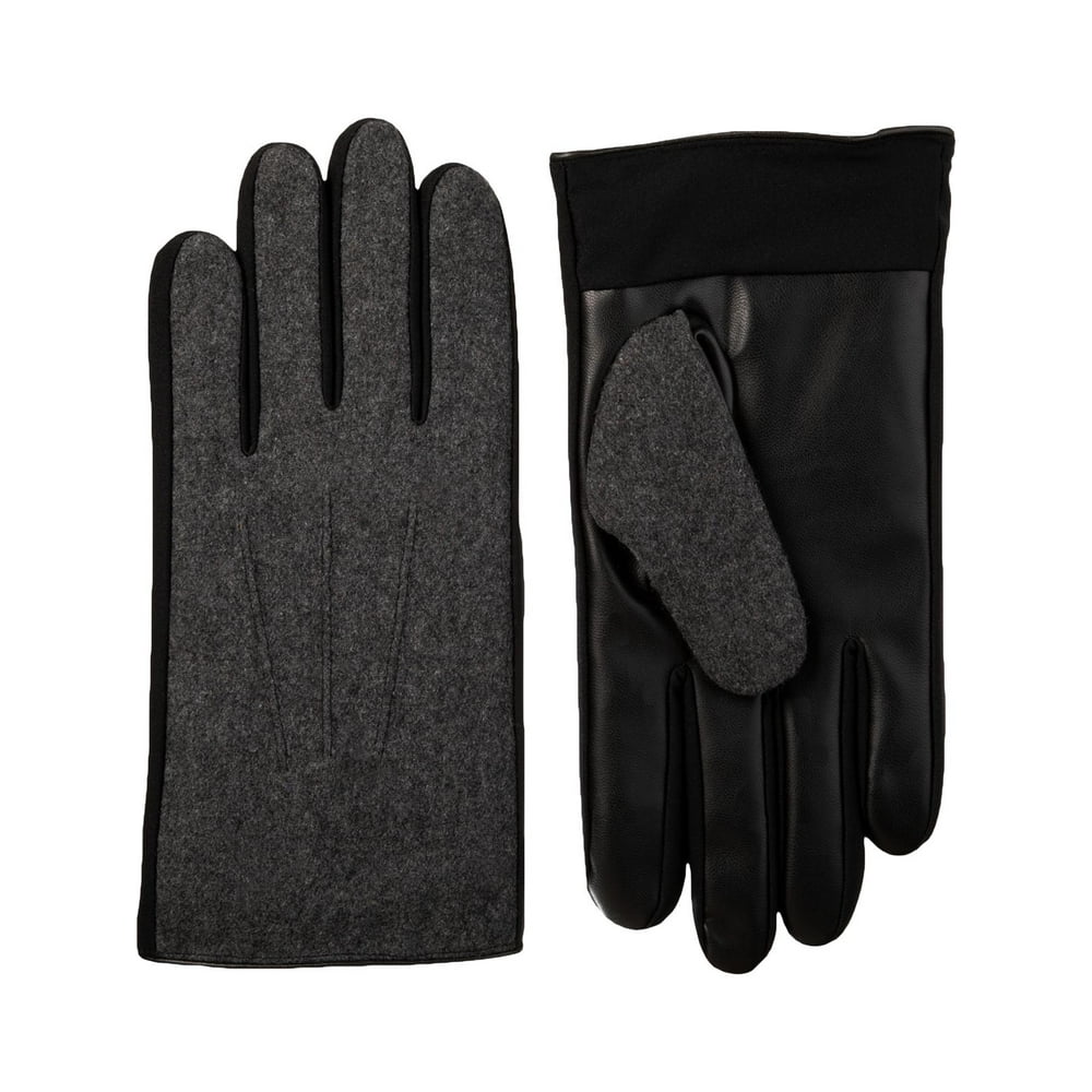 Isotoner Isotoner Mens Sleek Heat Wool Blend Faux Leather Driving Gloves
