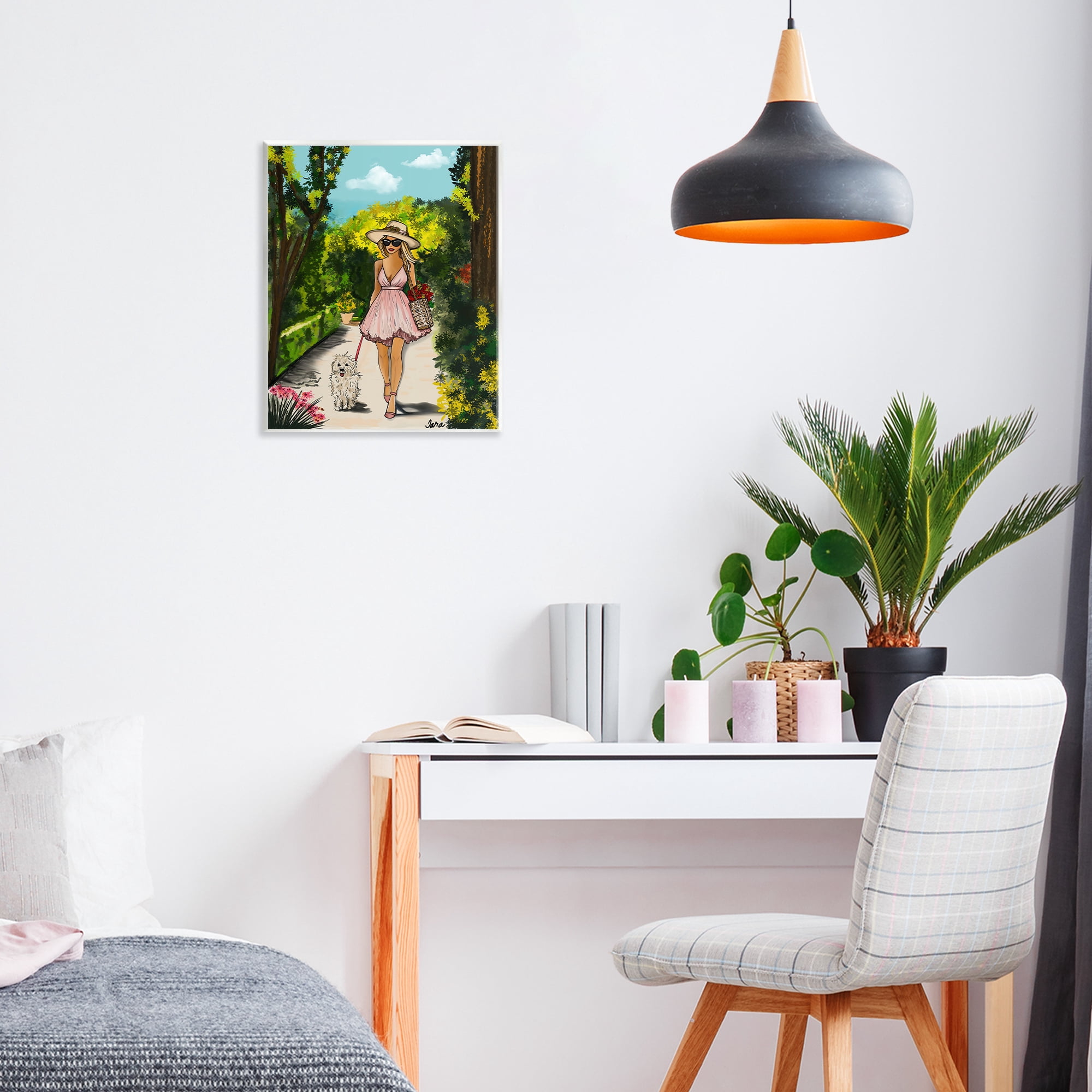 Stupell Industries Garden Girl Strolling with Pup Wall Plaque Art, design by Tara Boone