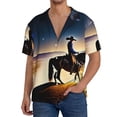 thumbnail image 7 of Lsque Azure Sky Western Desert Cowboy print Men's Cuban Collar Short Sleeve Shirt Summer Beachwear Casual Button Down Fashionable Vacation Leisure Shirt-Large, 7 of 7