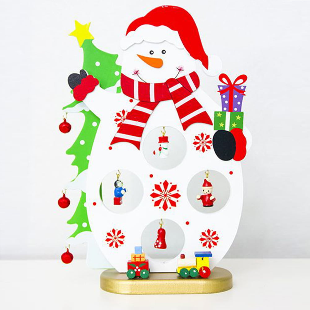 Cartoon Christmas Desktop Decorations Wooden Santa Claus Snowman Figurines  Party Supplies for Home Office Children Present 