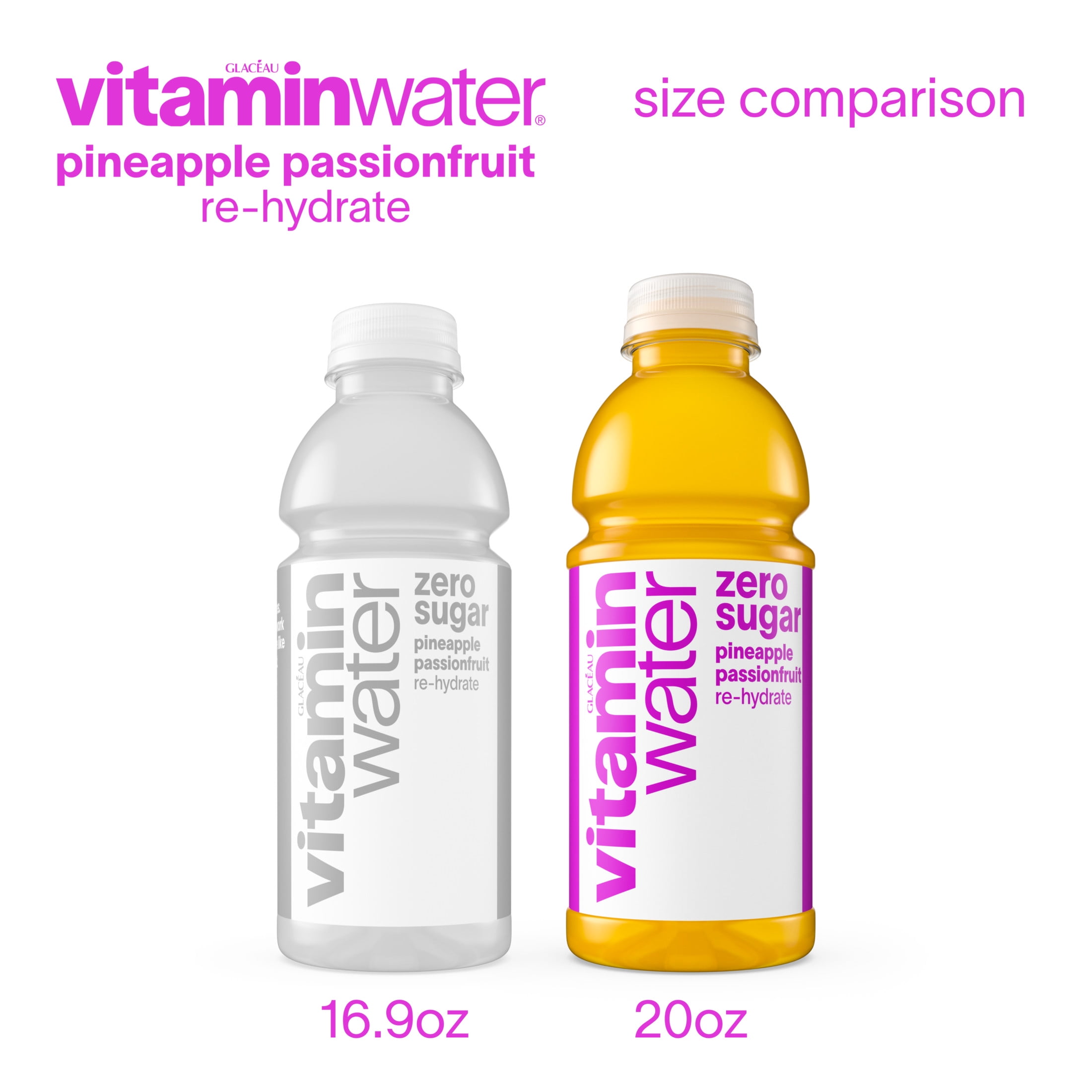 vitaminwater Re-Hydrate Zero Sugar Pineapple Passionfruit Flavored Water Beverage, 20 fl oz Bottle