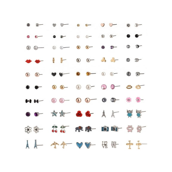 Wonder Nation Teen Female Cherry Multicolored Variety Stud Earring Set, 50 Pack