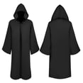 thumbnail image 4 of HuangHuanChen Mens Renaissance Shawl Cape Medieval Samurai Cloak Warrior Ren Faire Men's Oversized Hooded Coat Halloween Cape Men Shawl Collar Lightweight Open Front Drape Kimono Cardigan Black L, 4 of 4