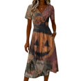 thumbnail image 4 of Womens Halloween Midi Dresses Pumpkin Bat V Neck Spooky Dress Short Sleeve Horror Cute Dresses, 3XL, 4 of 5
