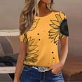 thumbnail image 3 of JTZGDY Womens Tops Loose Fit Casual Short Sleeve Round Neck Boho Floral Printed T-Shirts Trendy Oversized Basic Tunic Blouse Yellow XL, 3 of 4