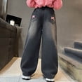 thumbnail image 6 of JTieacloth Cute Girls Jeans Pants Girls Lined Denim Pants Straight Leg Wide Casual Warm Winter Trousers For Toddler Big Kids Comfortable Soft Fabric,Sizes 6-7 Years, 6 of 7