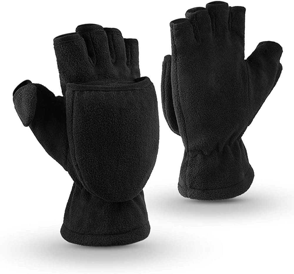 Adults Mens Thermal Fingerless Gloves Warm Winter Glove Black Grey Blue Beige 