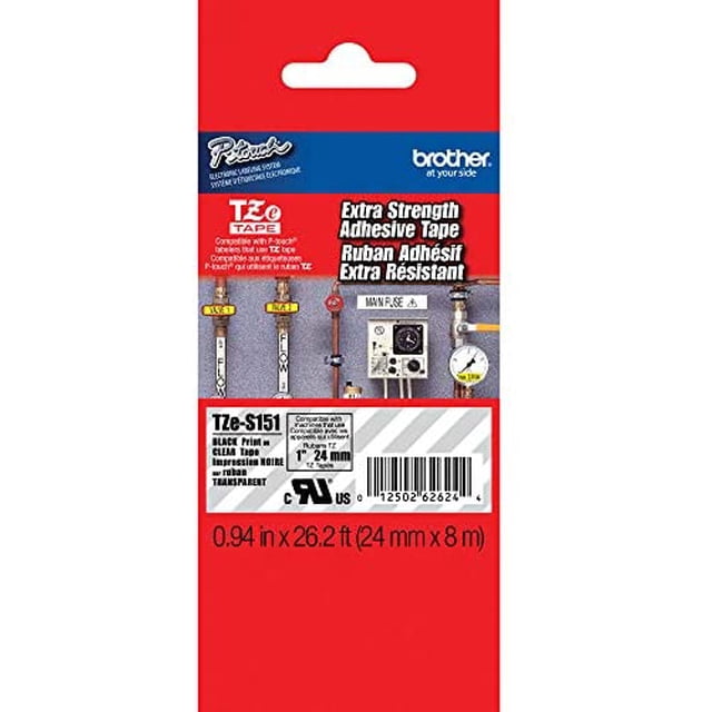 Brother Extra Strength TapeLaminated Black on Clear24mm (Tzes151)-Retail Packaging