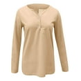 thumbnail image 3 of Odbmxy T-Shirts Women Long Sleeve Beige Women Tops Button Knit Casual Solid Color Slim Bottoming Shirt, 3 of 7