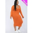 thumbnail image 2 of Plus Size Split Neck Long Sleeve Midi Dress, 2 of 5