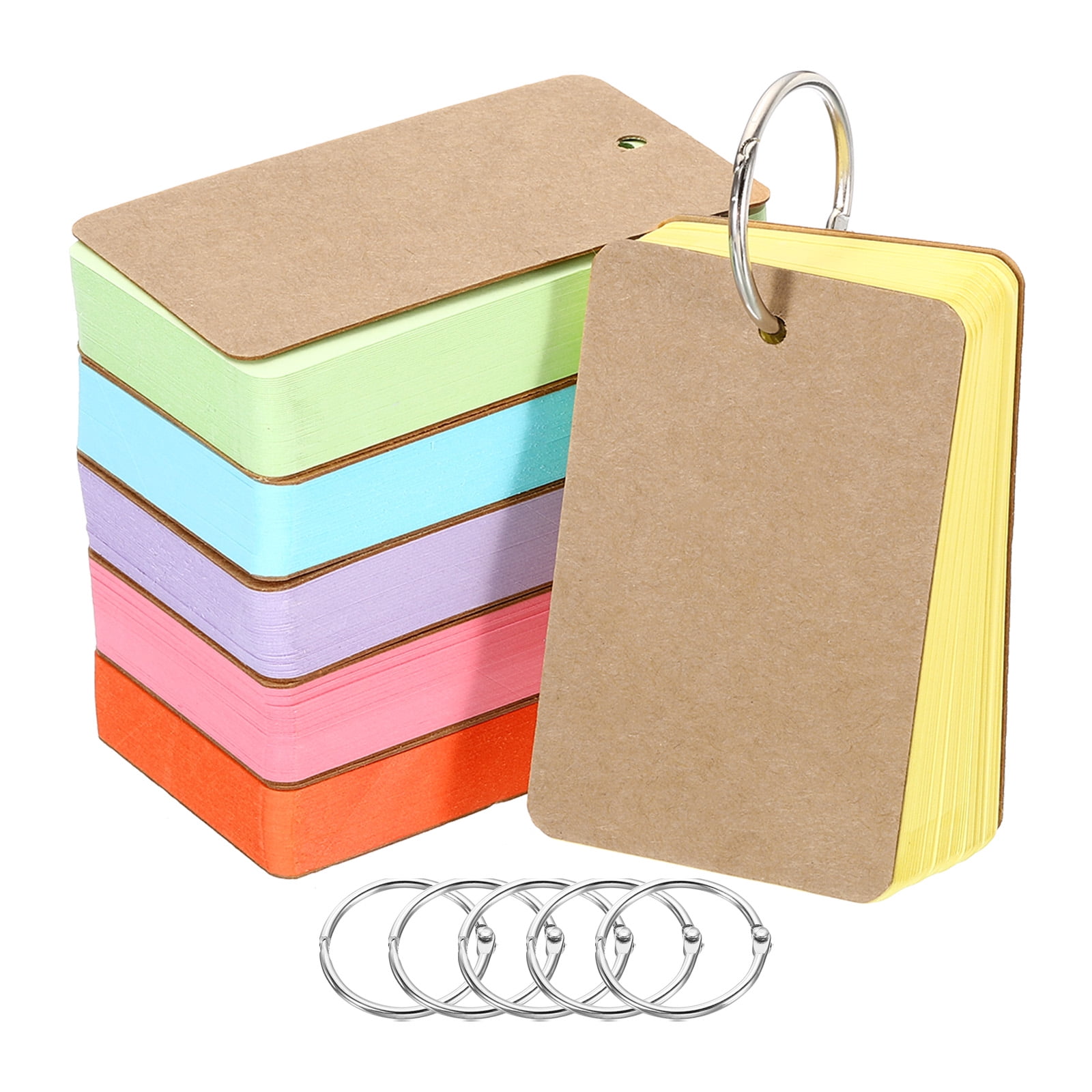 Uxcell 3.5" x 2" Blank Flash Cards with Rings Study Cards Index Cards