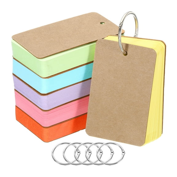 Uxcell 3.5" x 2" Blank Flash Cards with Rings Study Cards Index Cards Note Card Hole Punched, Assorted Colors 300 Pack